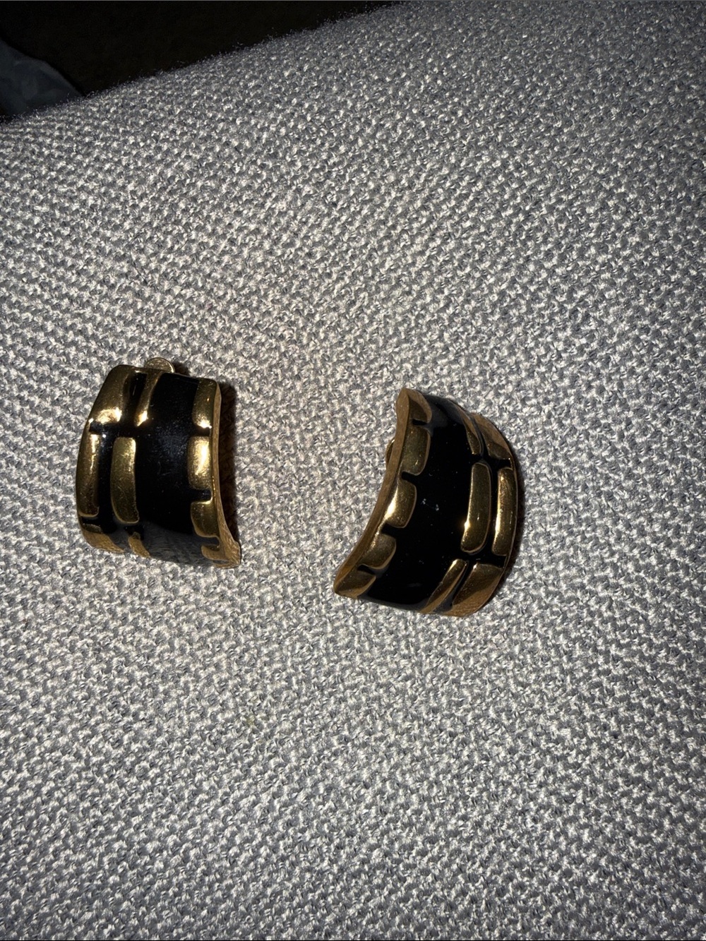 Black and Gold Enamel Clip-On Earrings